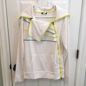 White Zippered Shirt with Yellow & Green Piping